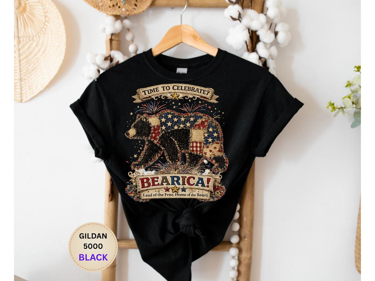 Bearica Patriotic Bear T-Shirt – "Time to Celebrate!" 4th of July Tee