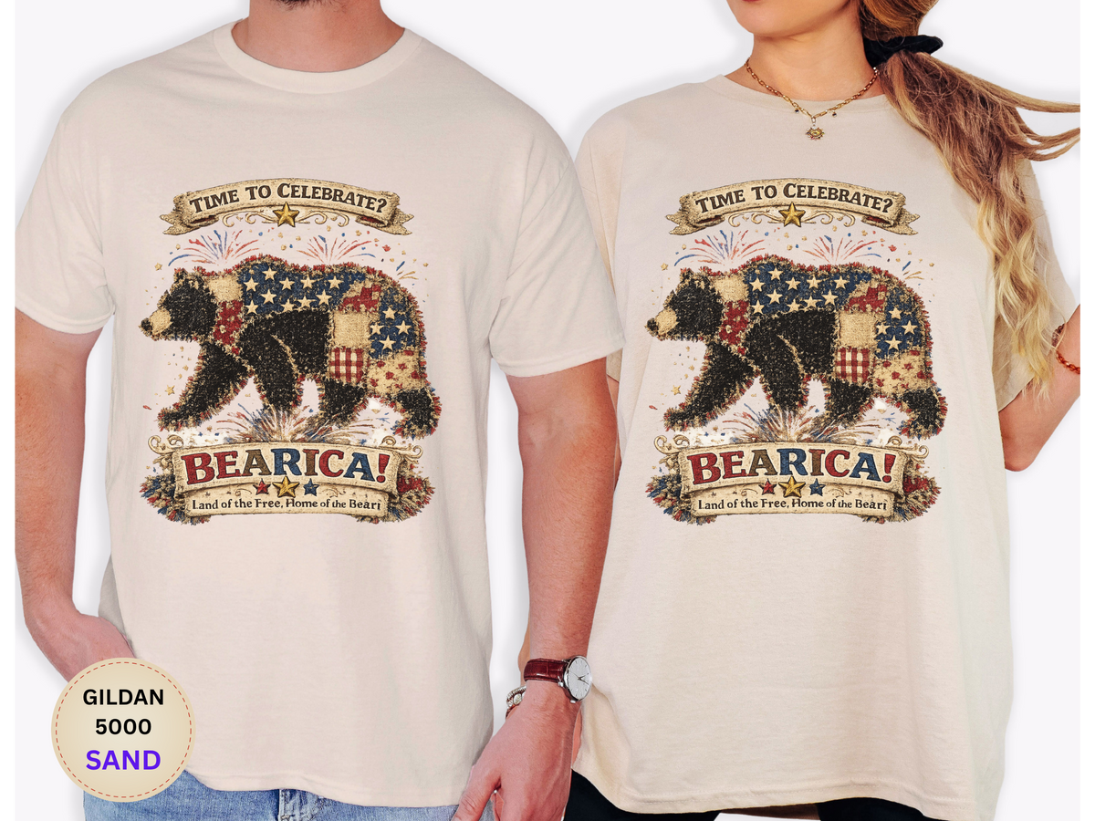 Bearica Patriotic Bear T-Shirt – "Time to Celebrate!" 4th of July Tee