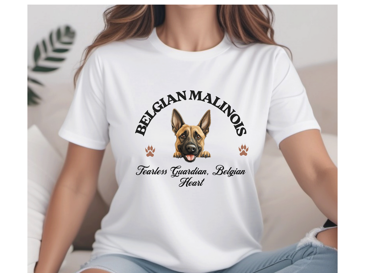 Belgian Malinois T-Shirt – Unisex Dog Lover Tee with “Fearless Guardian, Belgian Heart” Slogan | Working Dog Gift