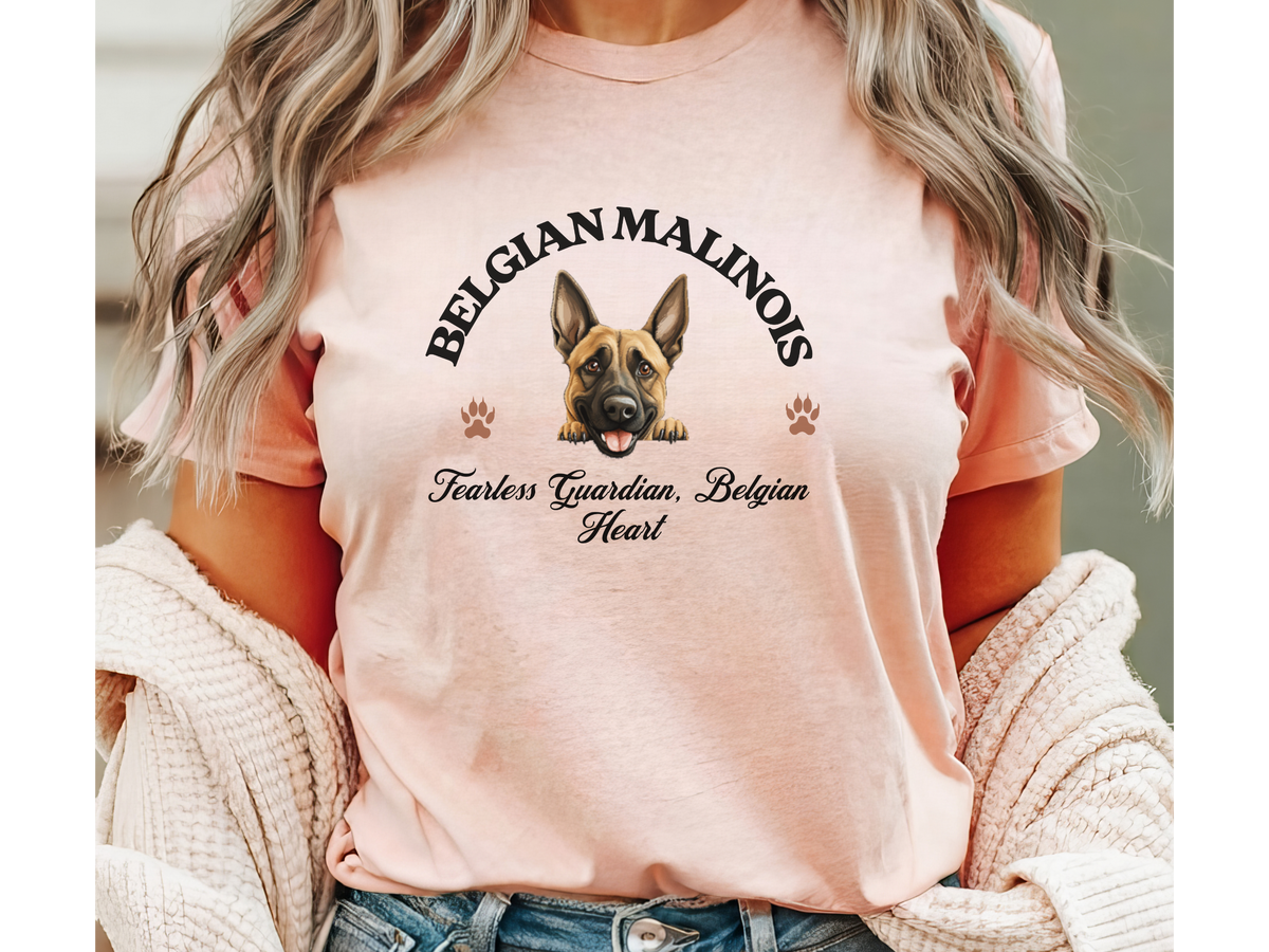 Belgian Malinois T-Shirt – Unisex Dog Lover Tee with “Fearless Guardian, Belgian Heart” Slogan | Working Dog Gift