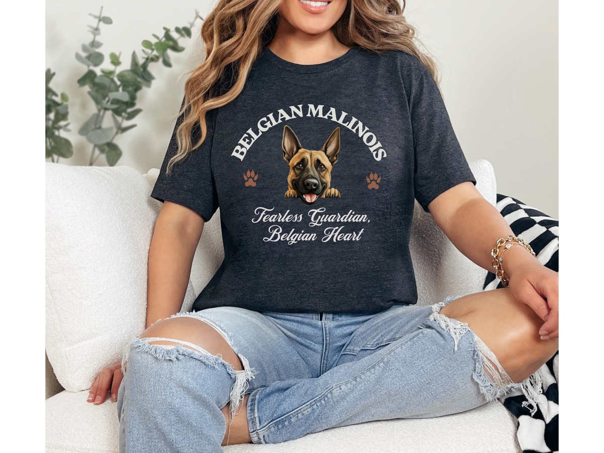 Belgian Malinois T-Shirt – Unisex Dog Lover Tee with “Fearless Guardian, Belgian Heart” Slogan | Working Dog Gift
