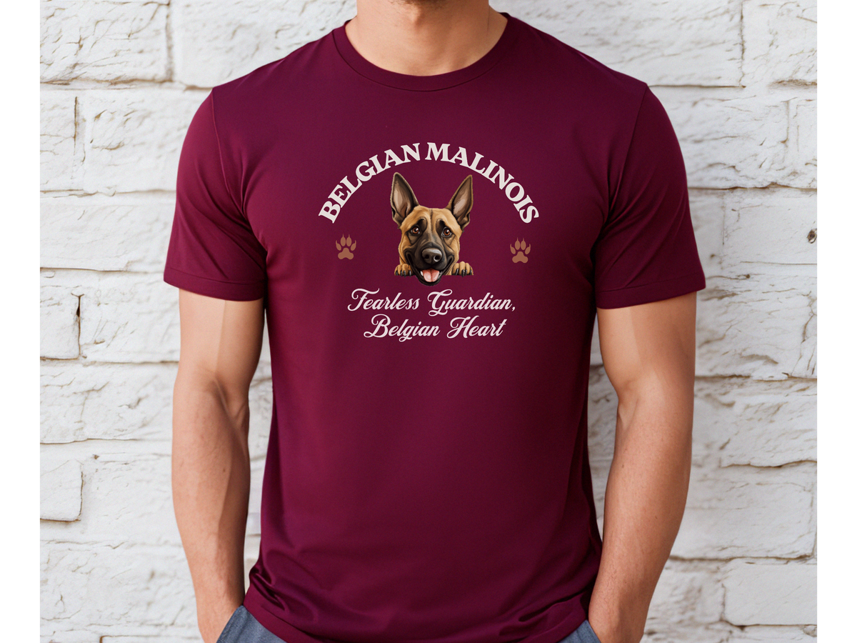 Belgian Malinois T-Shirt – Unisex Dog Lover Tee with “Fearless Guardian, Belgian Heart” Slogan | Working Dog Gift