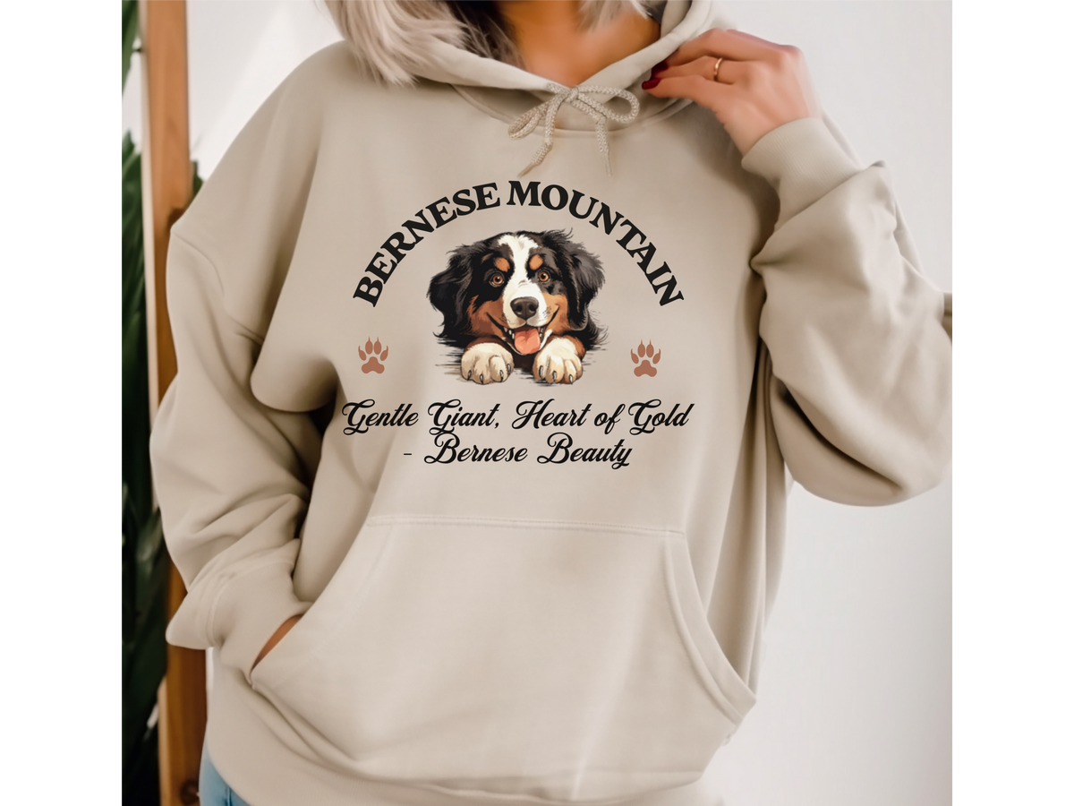 Bernese Mountain Dog Hoodie – "Gentle Giant, Heart of Gold – Bernese Beauty" | Unisex Cozy Dog Hoodie for Loving Big Breeds