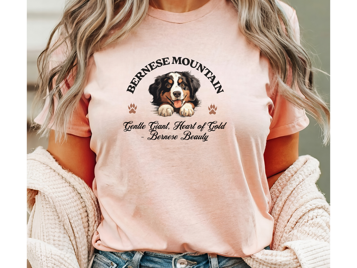 Bernese Mountain Dog T-Shirt – Unisex Tee with “Gentle Giant, Heart of Gold – Bernese Beauty” Slogan | Big Dog Lover Gift