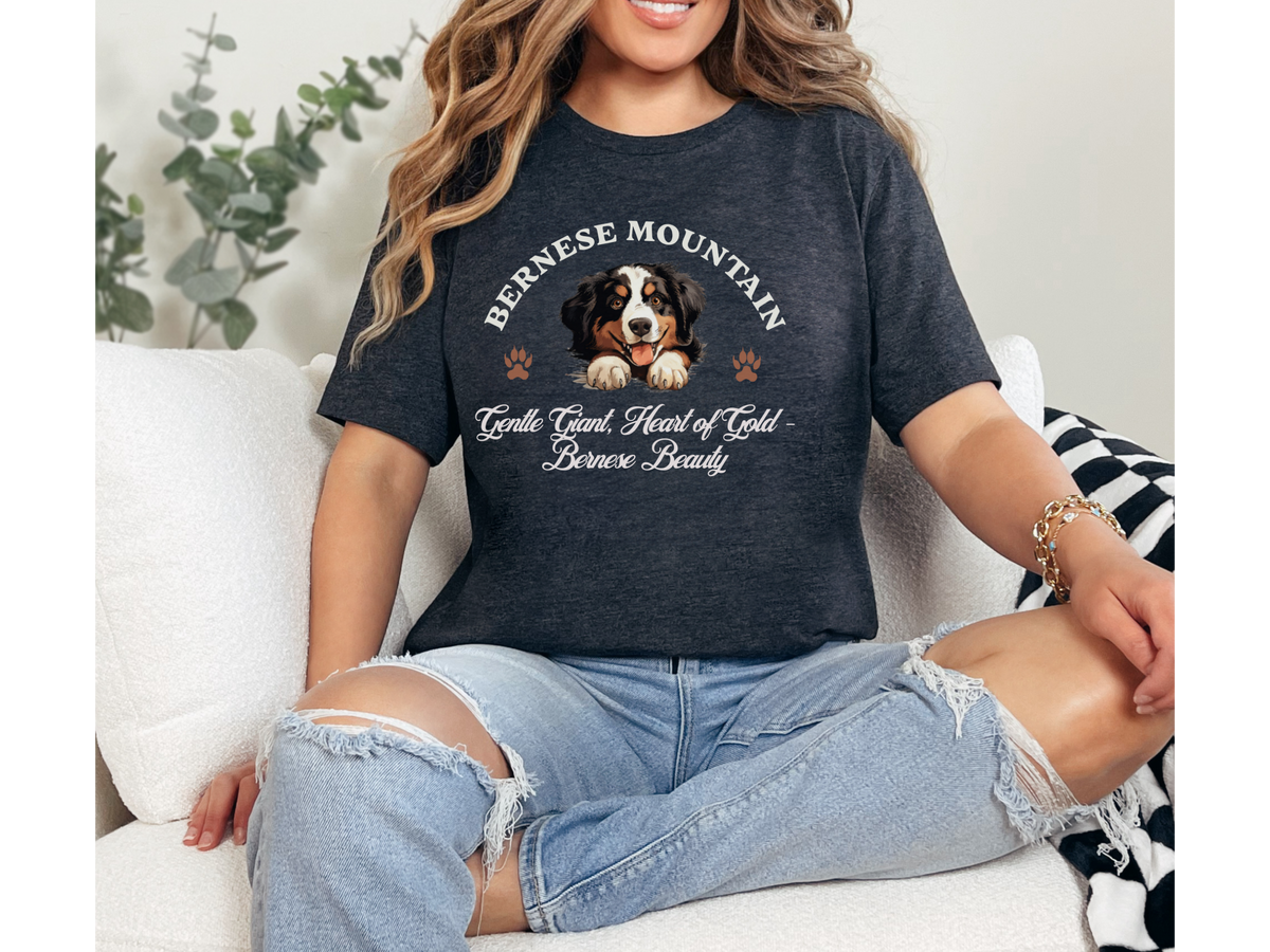 Bernese Mountain Dog T-Shirt – Unisex Tee with “Gentle Giant, Heart of Gold – Bernese Beauty” Slogan | Big Dog Lover Gift
