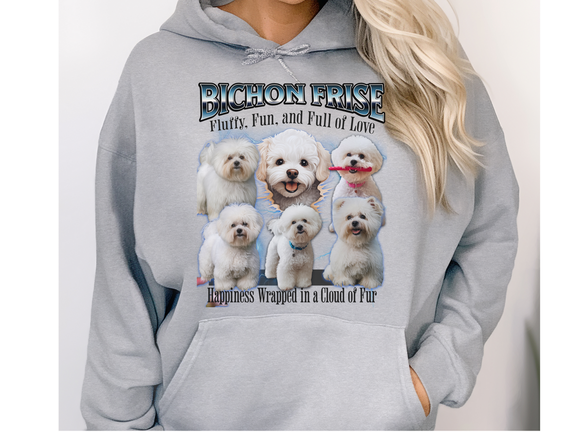 Bichon Frise Bootleg Collage Hoodie – Fluffy, Fun, and Full of Love | Unisex Dog Lover Pullover