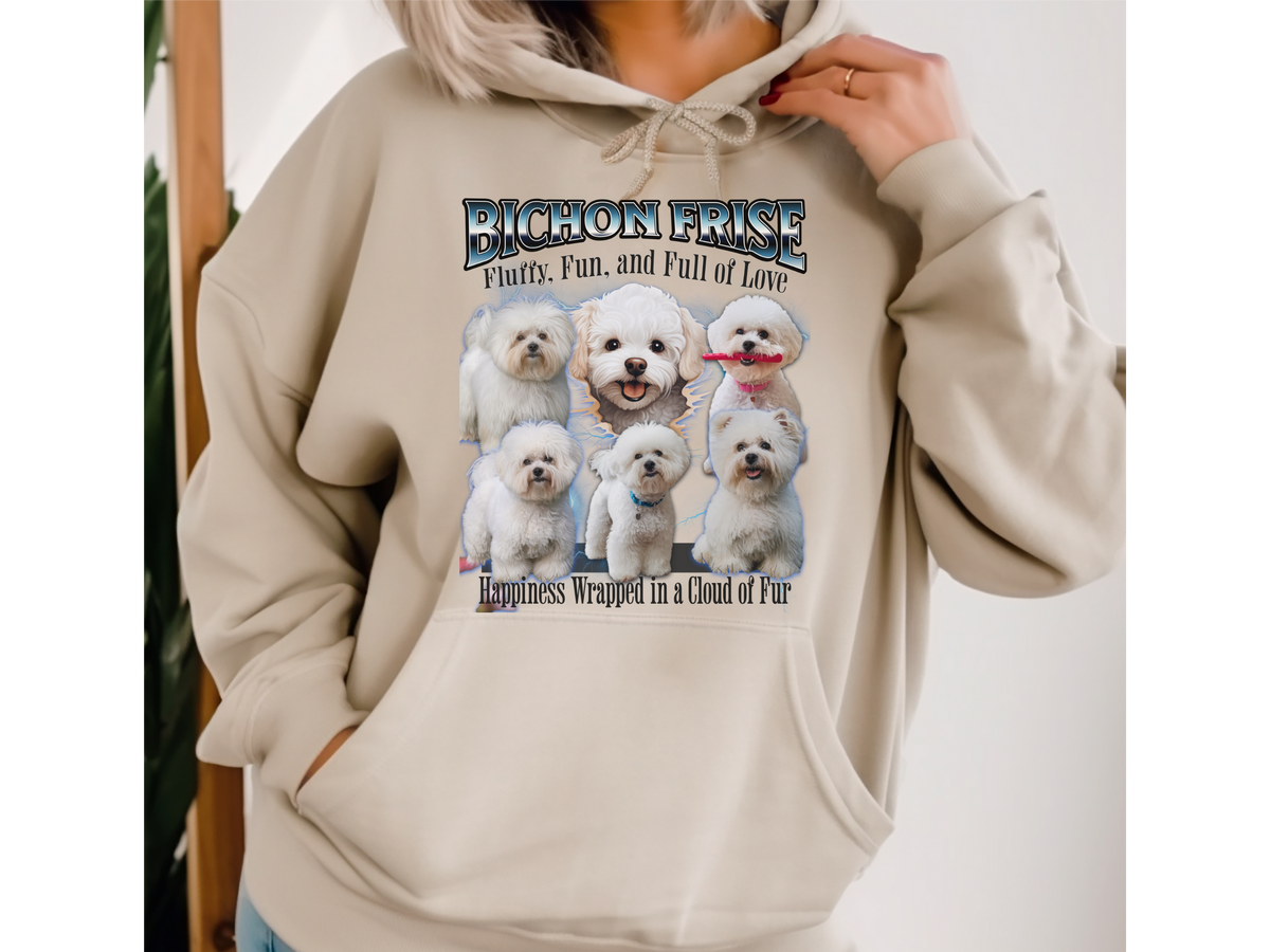 Bichon Frise Bootleg Collage Hoodie – Fluffy, Fun, and Full of Love | Unisex Dog Lover Pullover