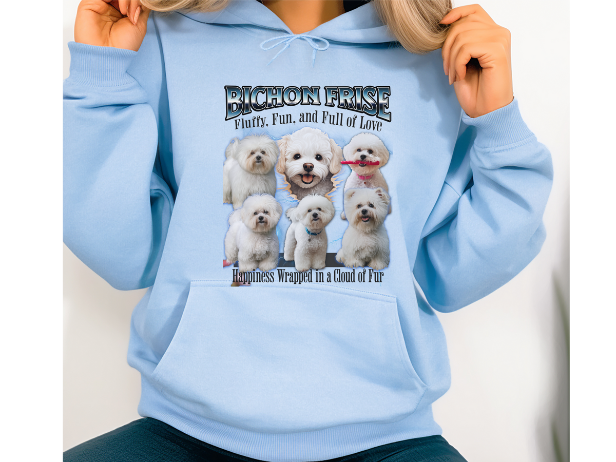 Bichon Frise Bootleg Collage Hoodie – Fluffy, Fun, and Full of Love | Unisex Dog Lover Pullover