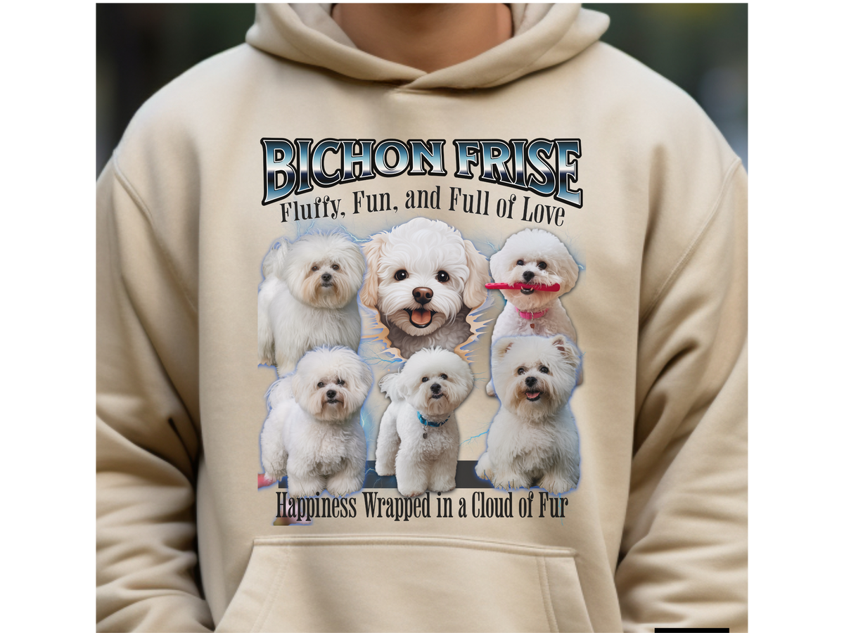 Bichon Frise Bootleg Collage Hoodie – Fluffy, Fun, and Full of Love | Unisex Dog Lover Pullover