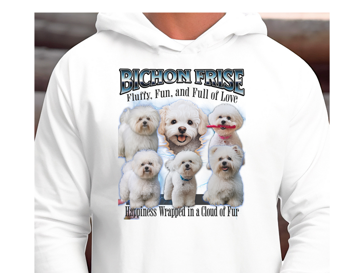 Bichon Frise Bootleg Collage Hoodie – Fluffy, Fun, and Full of Love | Unisex Dog Lover Pullover