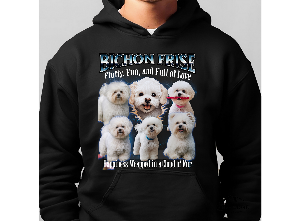 Bichon Frise Bootleg Collage Hoodie – Fluffy, Fun, and Full of Love | Unisex Dog Lover Pullover