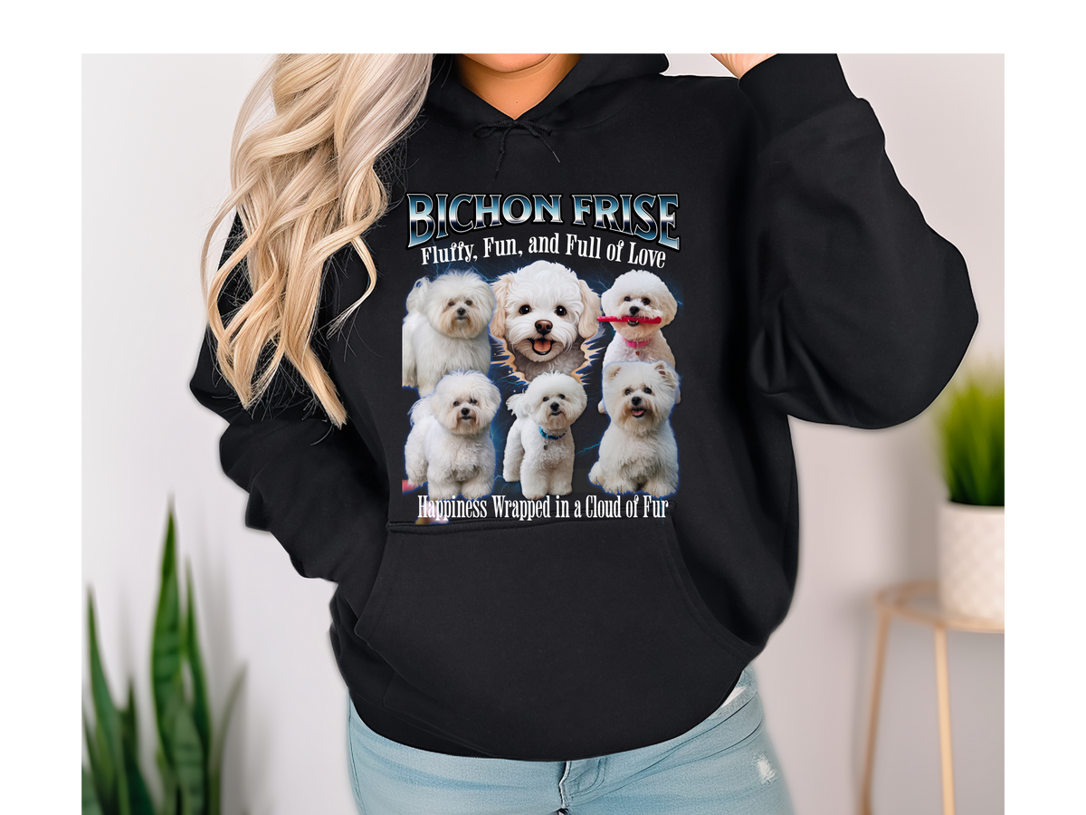 Bichon Frise Bootleg Collage Hoodie – Fluffy, Fun, and Full of Love | Unisex Dog Lover Pullover