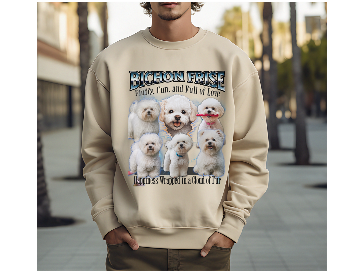 Bichon Frise Bootleg Collage Sweatshirt – Fluffy, Fun, and Full of Love | Unisex Dog Lover Pullover