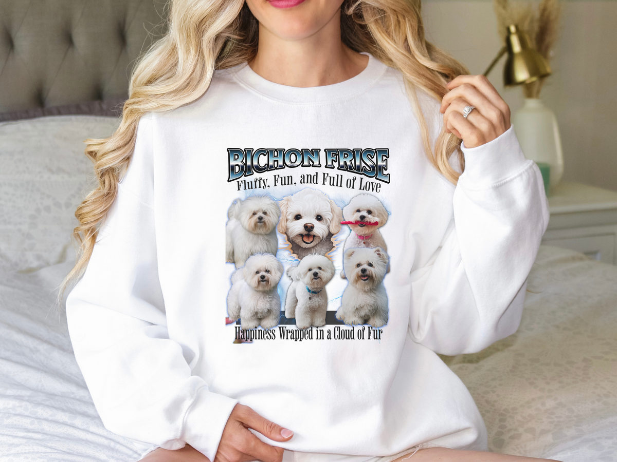 Bichon Frise Bootleg Collage Sweatshirt – Fluffy, Fun, and Full of Love | Unisex Dog Lover Pullover