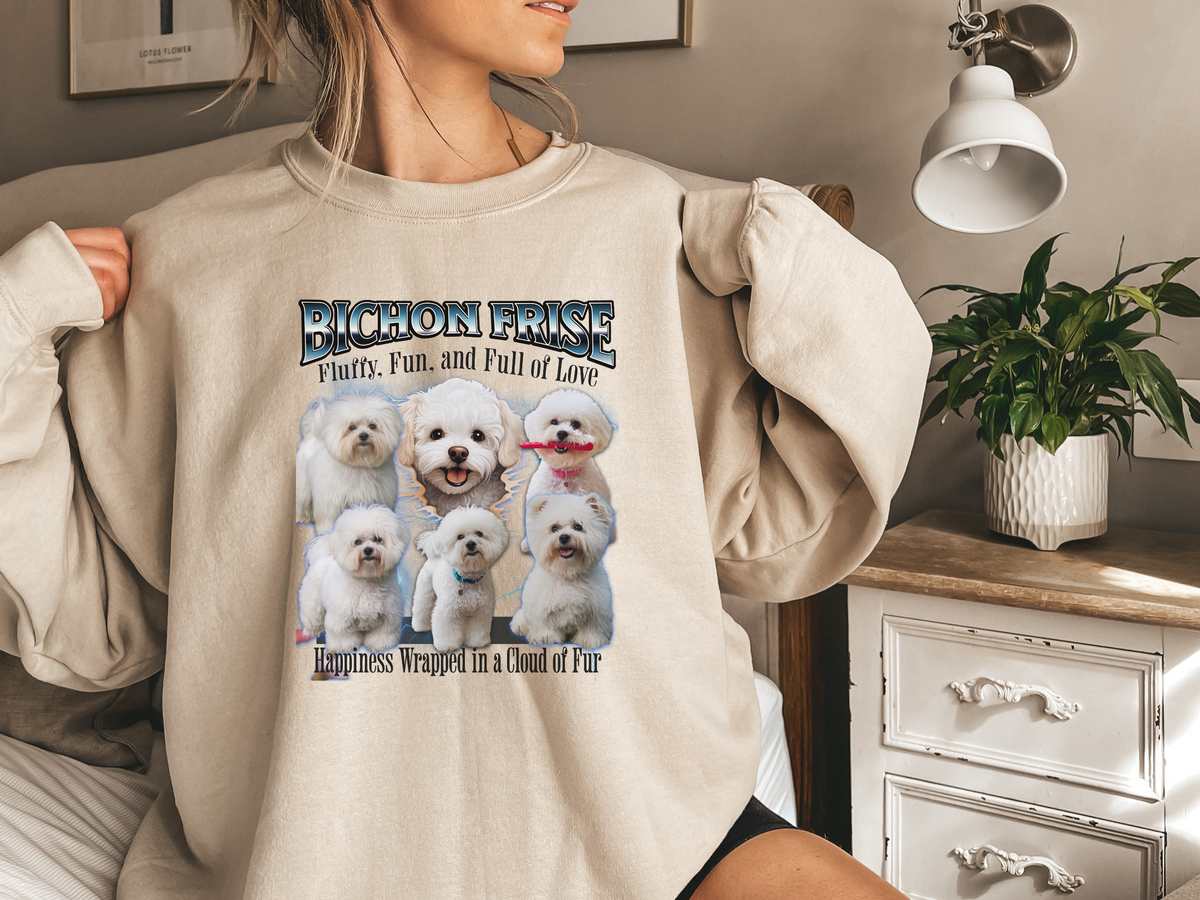 Bichon Frise Bootleg Collage Sweatshirt – Fluffy, Fun, and Full of Love | Unisex Dog Lover Pullover
