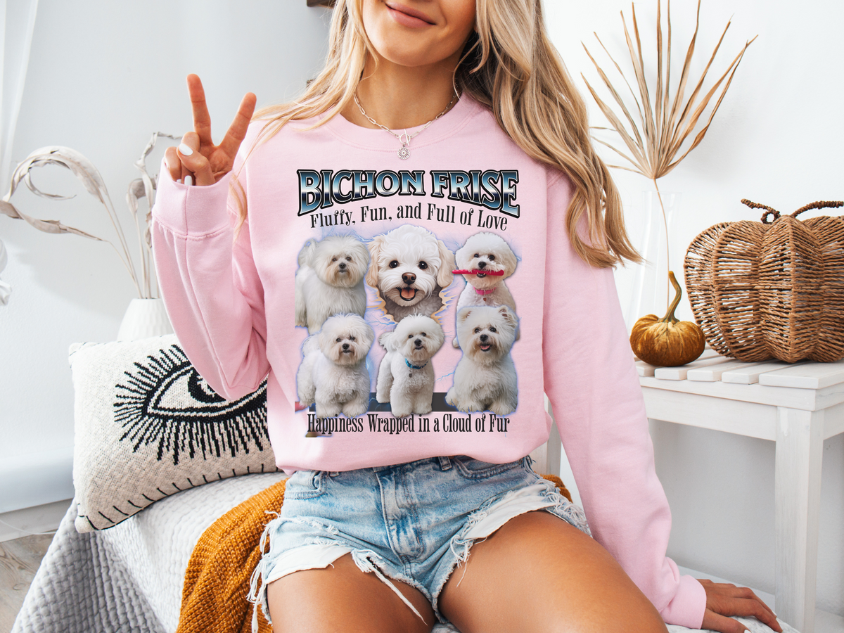 Bichon Frise Bootleg Collage Sweatshirt – Fluffy, Fun, and Full of Love | Unisex Dog Lover Pullover