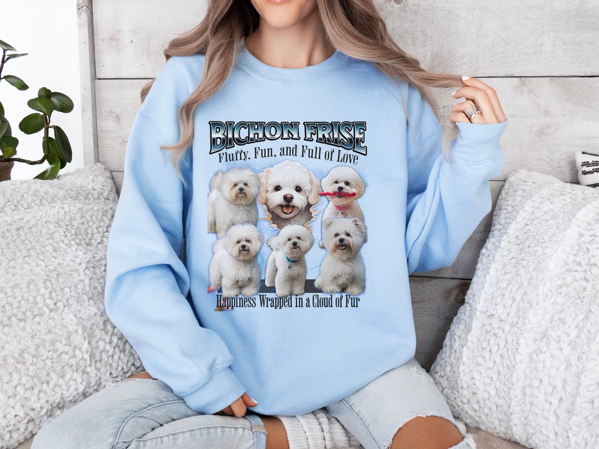 Bichon Frise Bootleg Collage Sweatshirt – Fluffy, Fun, and Full of Love | Unisex Dog Lover Pullover