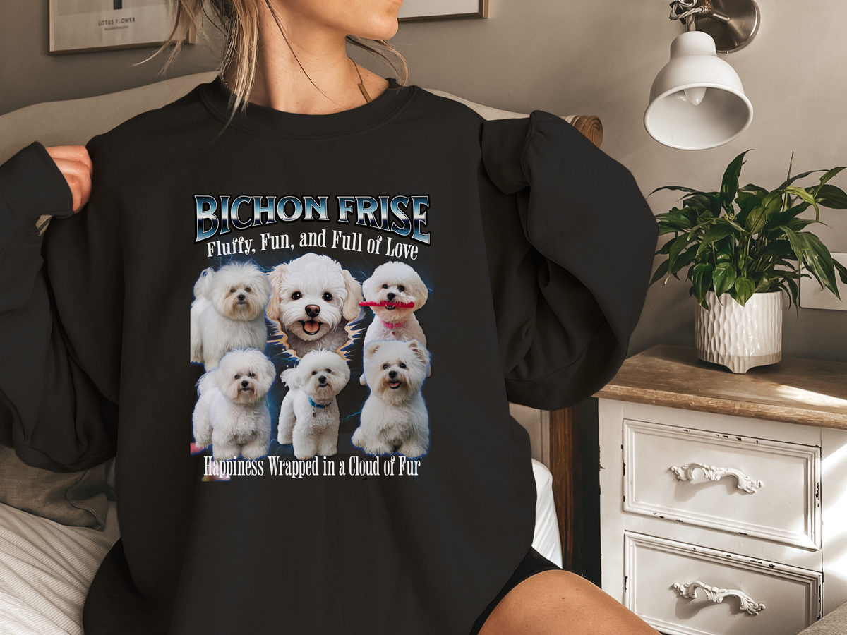 Bichon Frise Bootleg Collage Sweatshirt – Fluffy, Fun, and Full of Love | Unisex Dog Lover Pullover