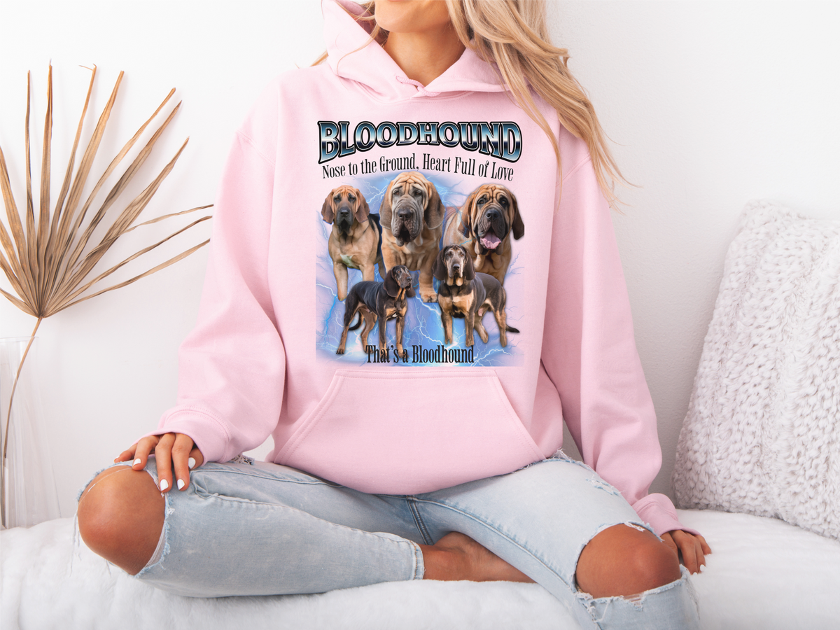 Bloodhound Bootleg Collage Hoodie – Nose to the Ground, Heart Full of Love | Unisex Dog Lover Pullover
