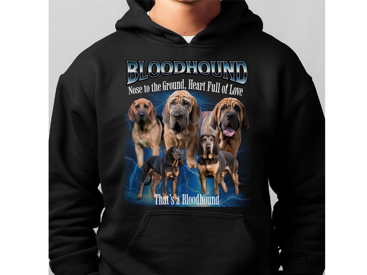 Bloodhound Bootleg Collage Hoodie – Nose to the Ground, Heart Full of Love | Unisex Dog Lover Pullover