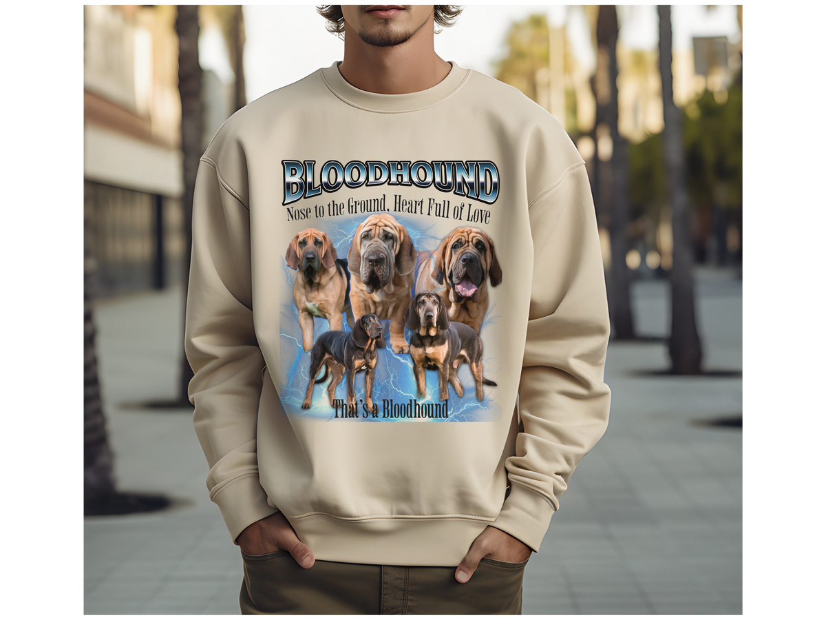 Bloodhound Bootleg Collage Sweatshirt – Nose to the Ground, Heart Full of Love | Unisex Dog Lover Pullover
