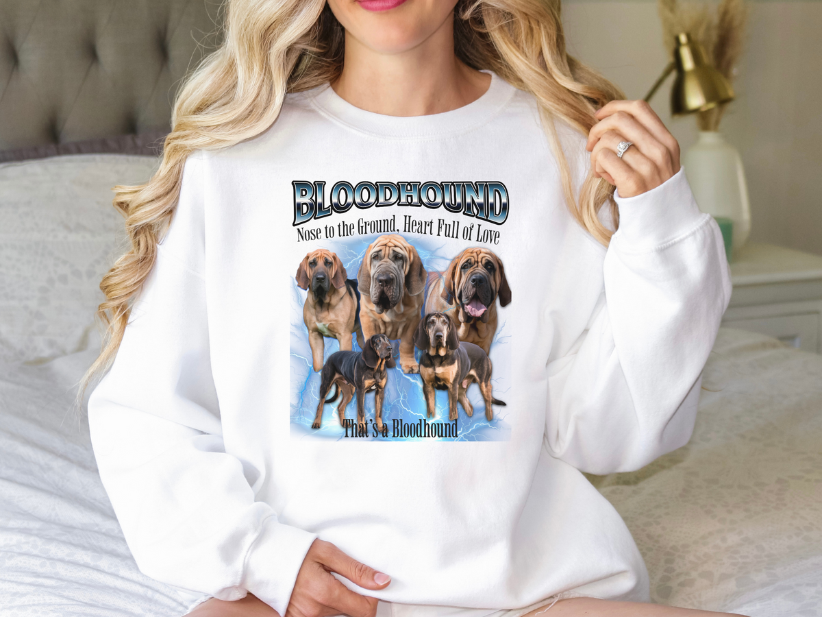 Bloodhound Bootleg Collage Sweatshirt – Nose to the Ground, Heart Full of Love | Unisex Dog Lover Pullover