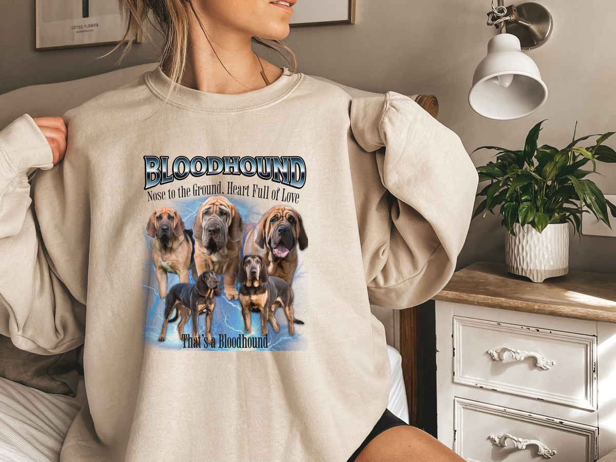 Bloodhound Bootleg Collage Sweatshirt – Nose to the Ground, Heart Full of Love | Unisex Dog Lover Pullover