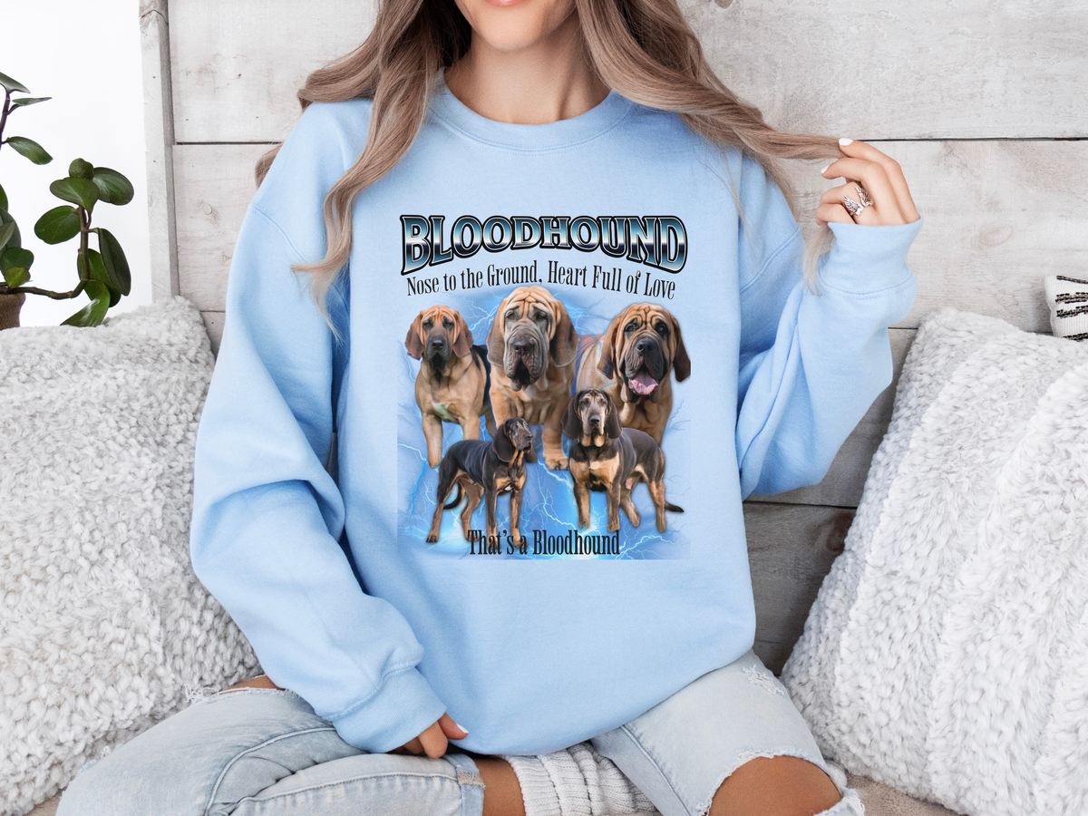 Bloodhound Bootleg Collage Sweatshirt – Nose to the Ground, Heart Full of Love | Unisex Dog Lover Pullover