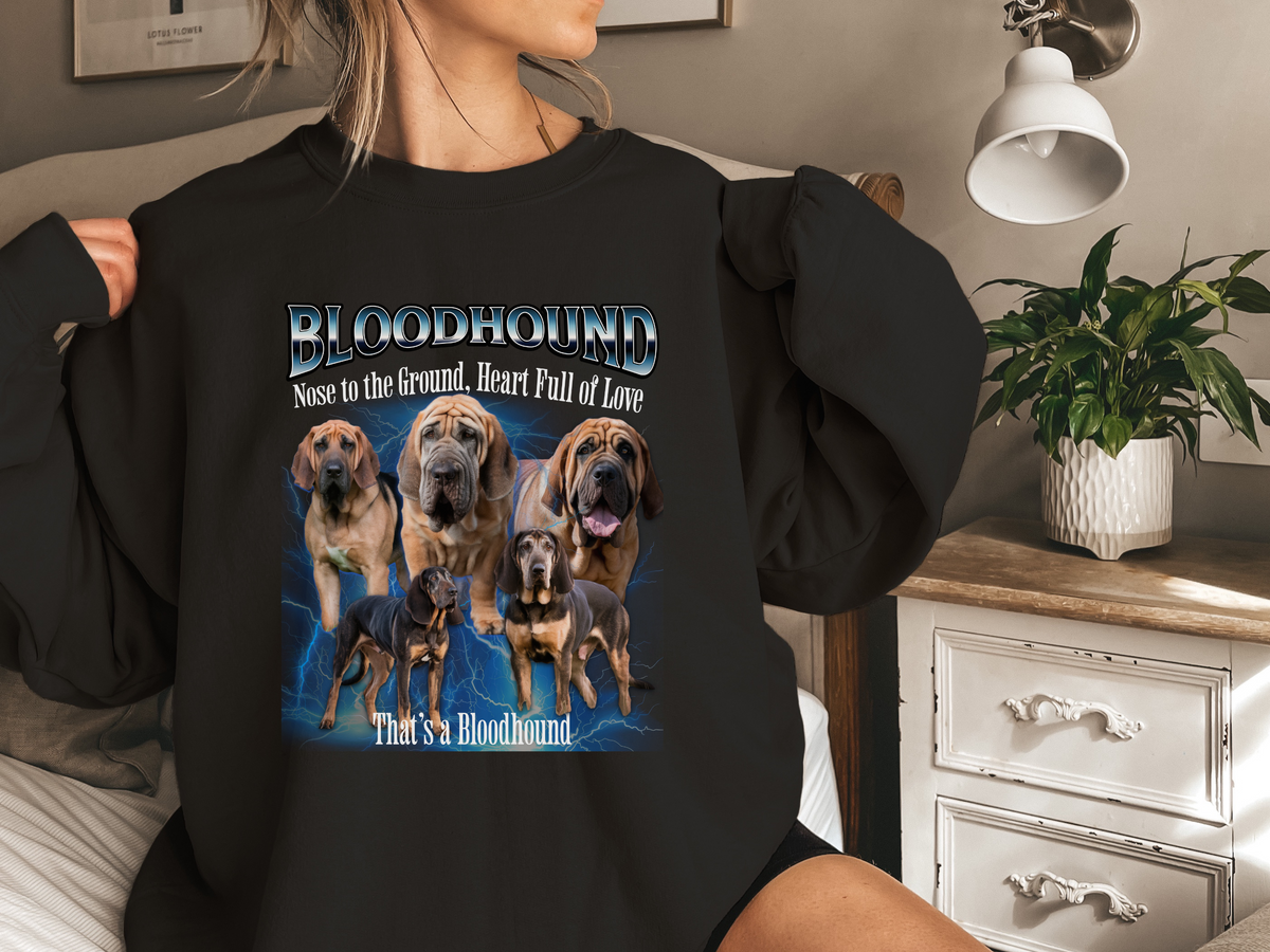 Bloodhound Bootleg Collage Sweatshirt – Nose to the Ground, Heart Full of Love | Unisex Dog Lover Pullover