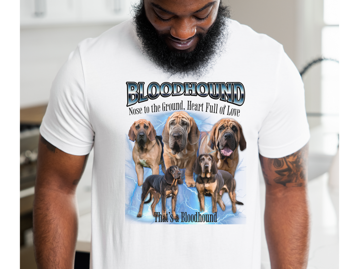 Bloodhound Bootleg Collage T-Shirt – Nose to the Ground, Heart Full of Love Unisex Dog Lover Tee