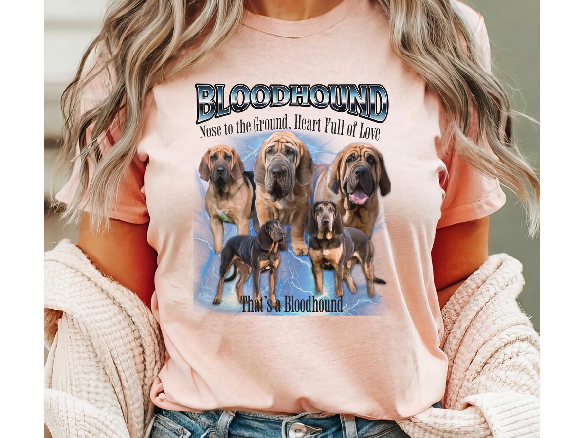 Bloodhound Bootleg Collage T-Shirt – Nose to the Ground, Heart Full of Love Unisex Dog Lover Tee
