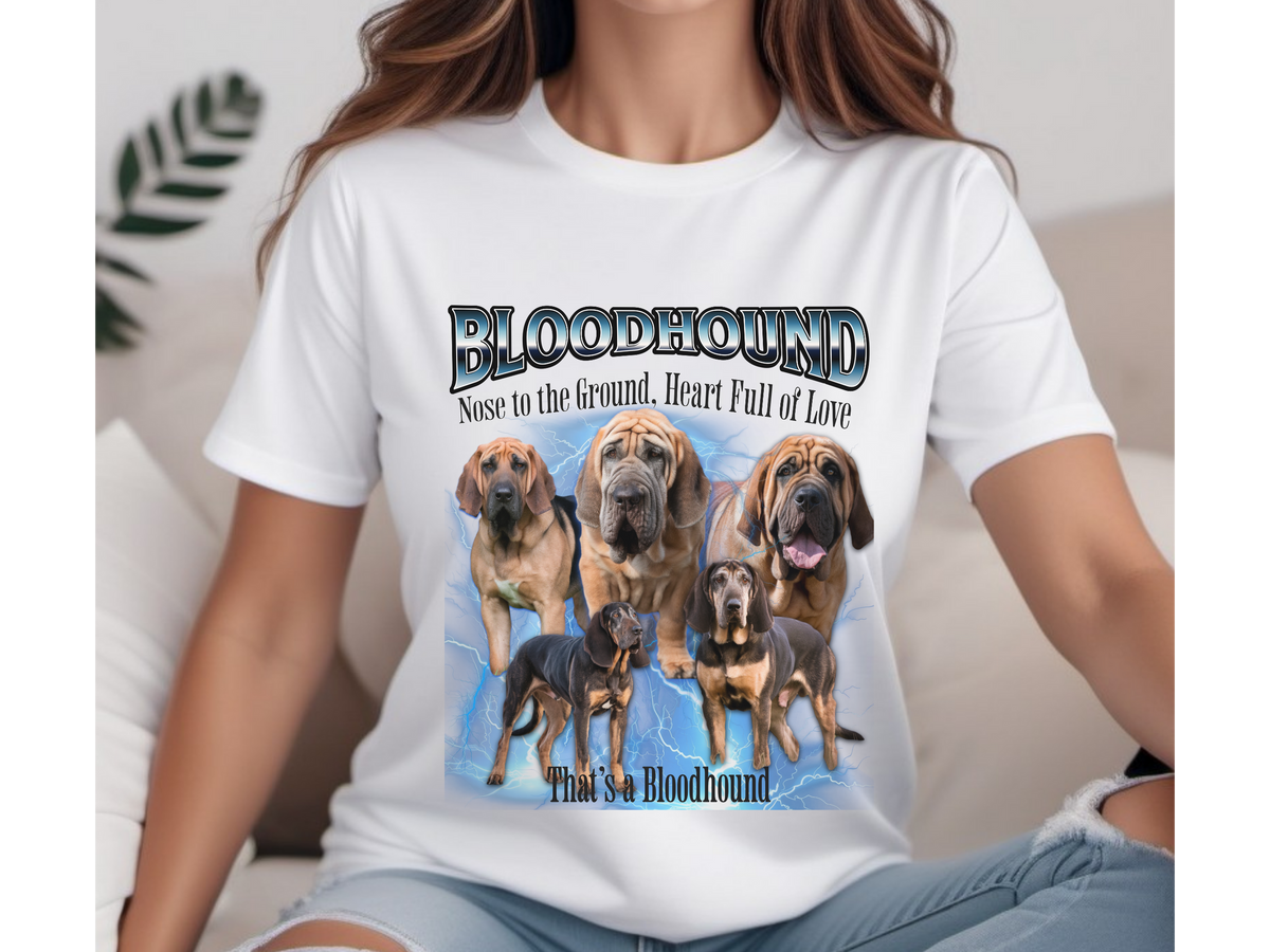 Bloodhound Bootleg Collage T-Shirt – Nose to the Ground, Heart Full of Love Unisex Dog Lover Tee