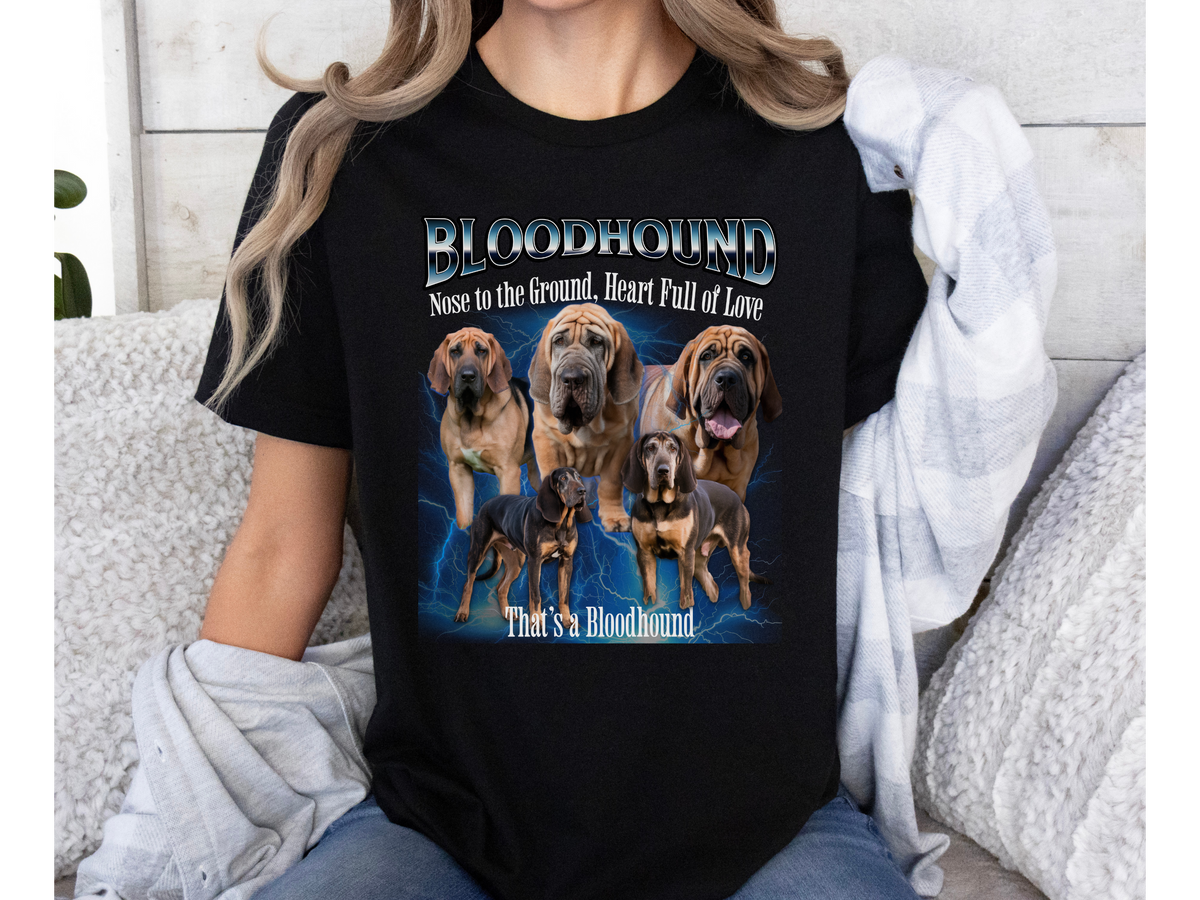 Bloodhound Bootleg Collage T-Shirt – Nose to the Ground, Heart Full of Love Unisex Dog Lover Tee