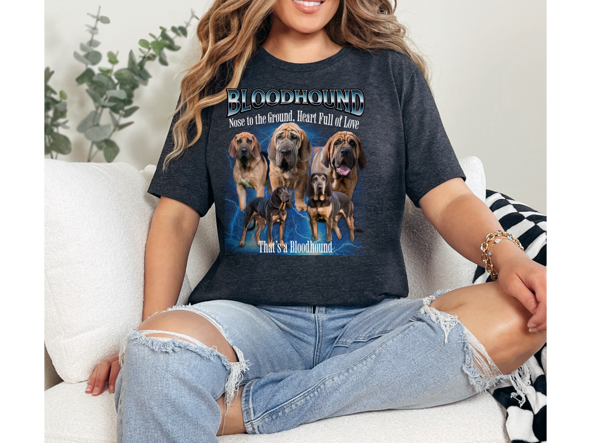 Bloodhound Bootleg Collage T-Shirt – Nose to the Ground, Heart Full of Love Unisex Dog Lover Tee