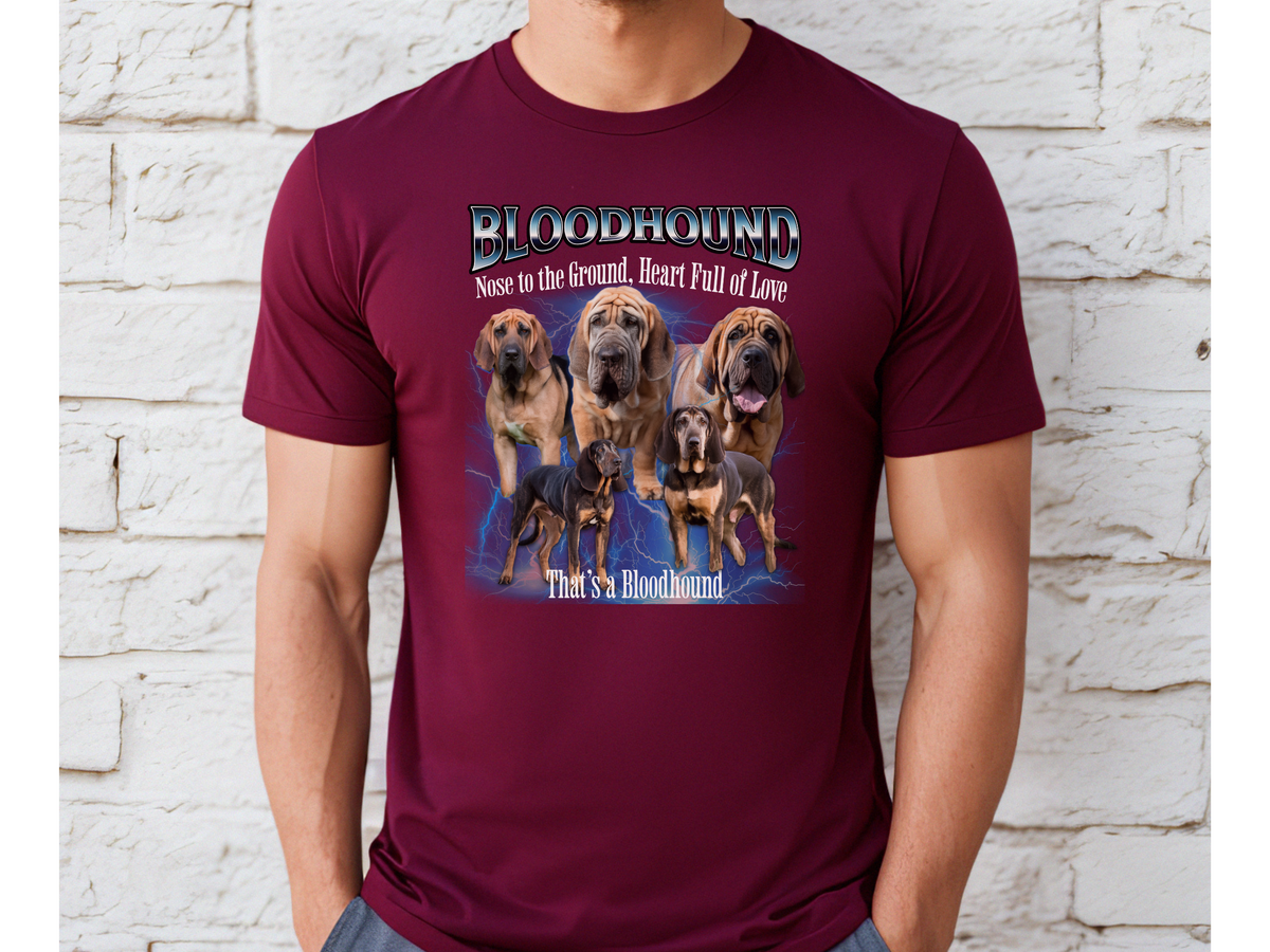 Bloodhound Bootleg Collage T-Shirt – Nose to the Ground, Heart Full of Love Unisex Dog Lover Tee