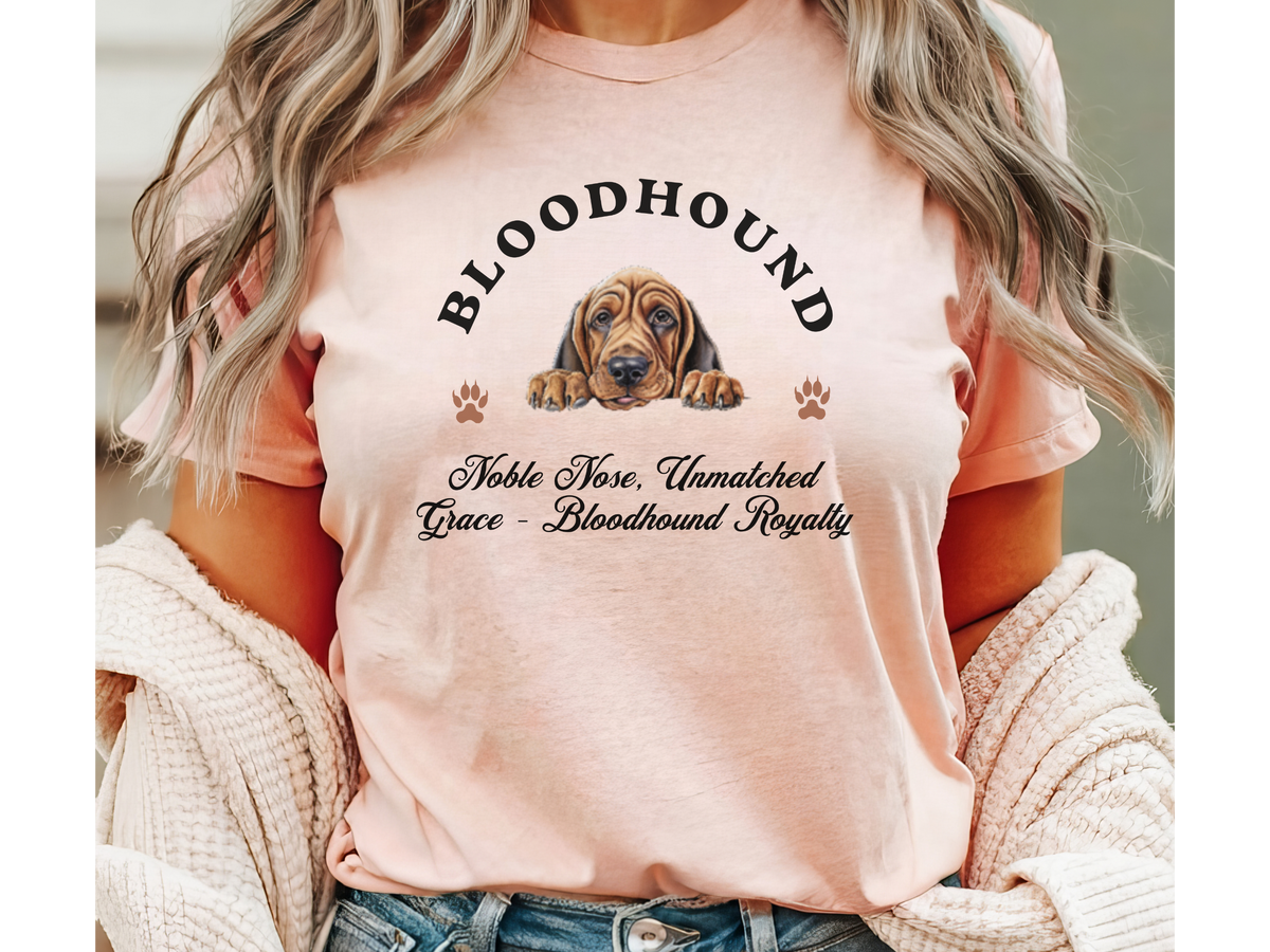 Bloodhound Royalty T-Shirt – Unisex Dog Lover Tee with “Noble Nose, Unmatched Grace” Slogan | Majestic Hound Gift