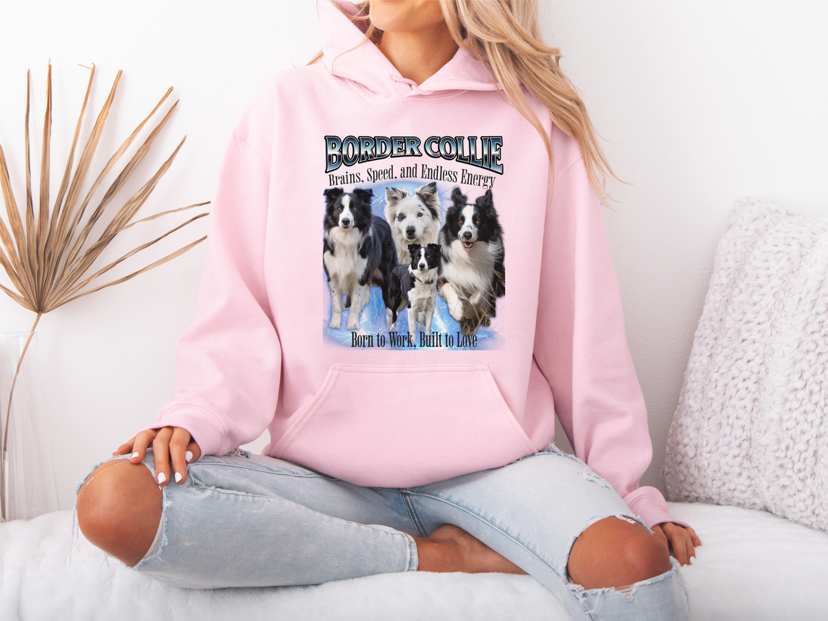 Border Collie Bootleg Collage Hoodie – Brains, Speed, and Endless Energy | Unisex Dog Lover Pullover