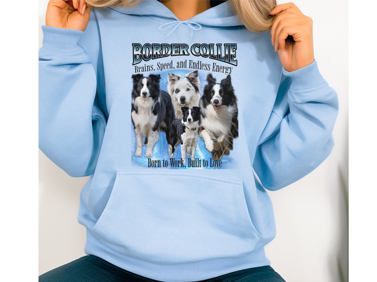 Border Collie Bootleg Collage Hoodie – Brains, Speed, and Endless Energy | Unisex Dog Lover Pullover