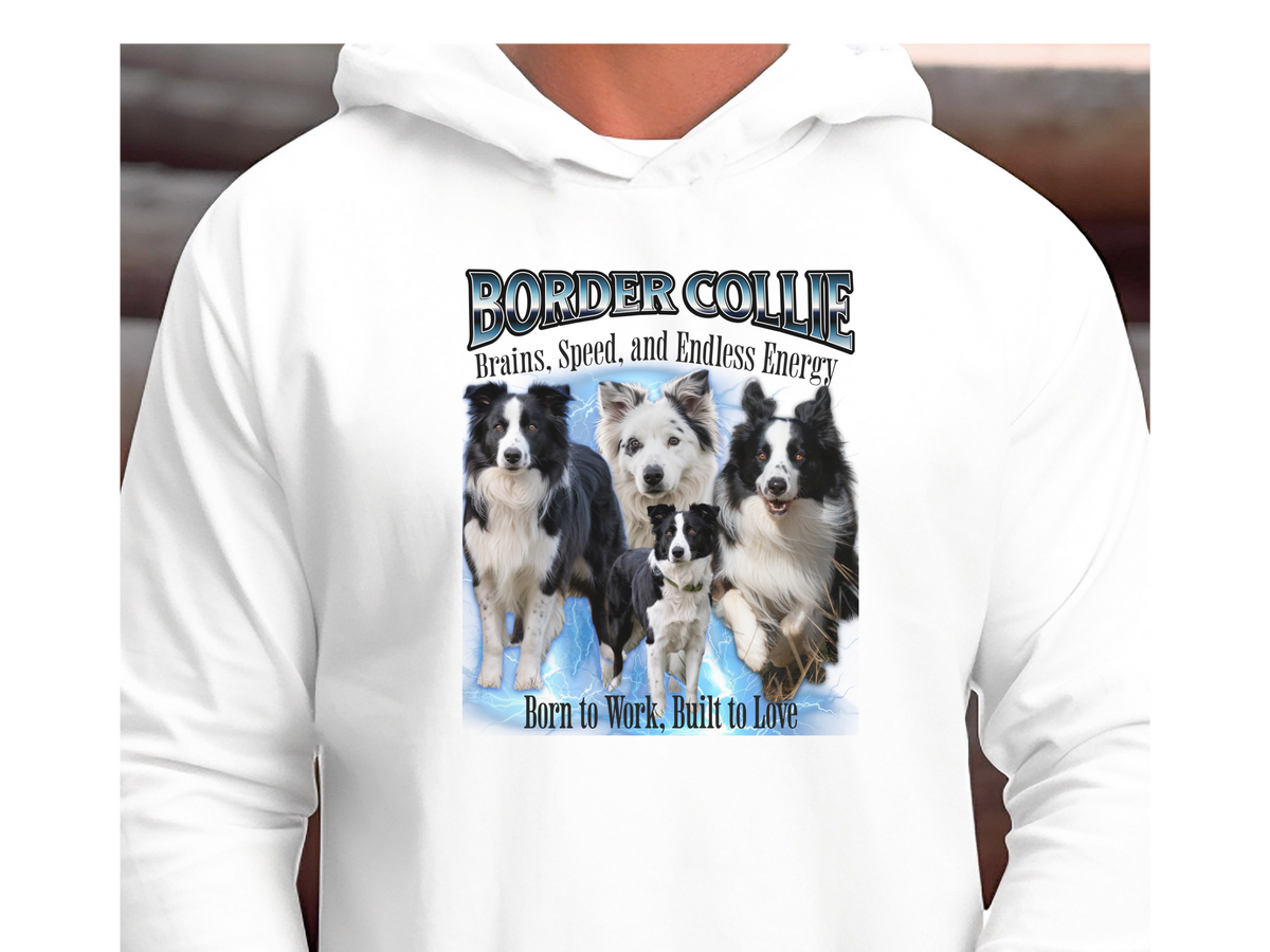 Border Collie Bootleg Collage Hoodie – Brains, Speed, and Endless Energy | Unisex Dog Lover Pullover