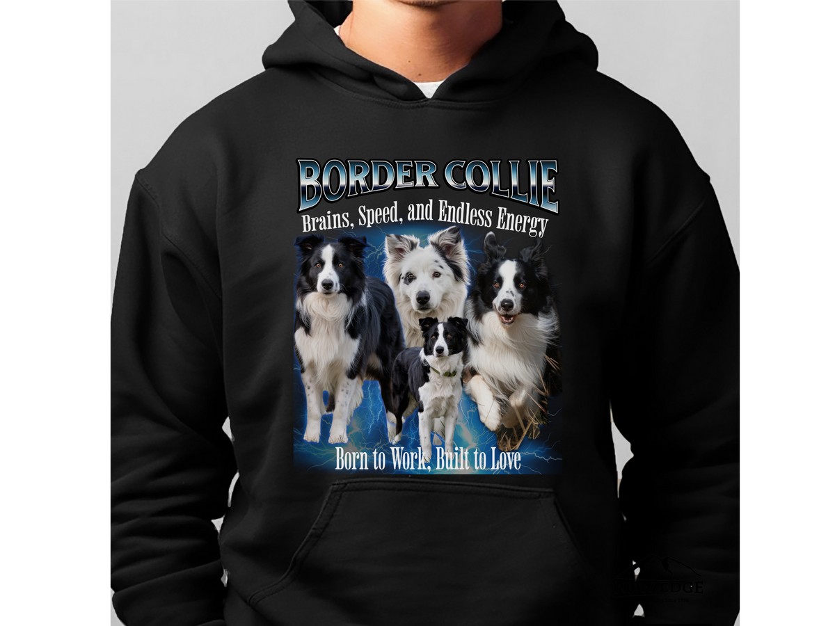 Border Collie Bootleg Collage Hoodie – Brains, Speed, and Endless Energy | Unisex Dog Lover Pullover