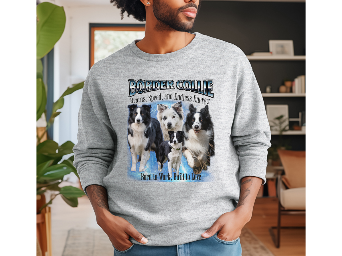 Border Collie Bootleg Collage Sweatshirt – Brains, Speed, and Endless Energy | Unisex Dog Lover Pullover