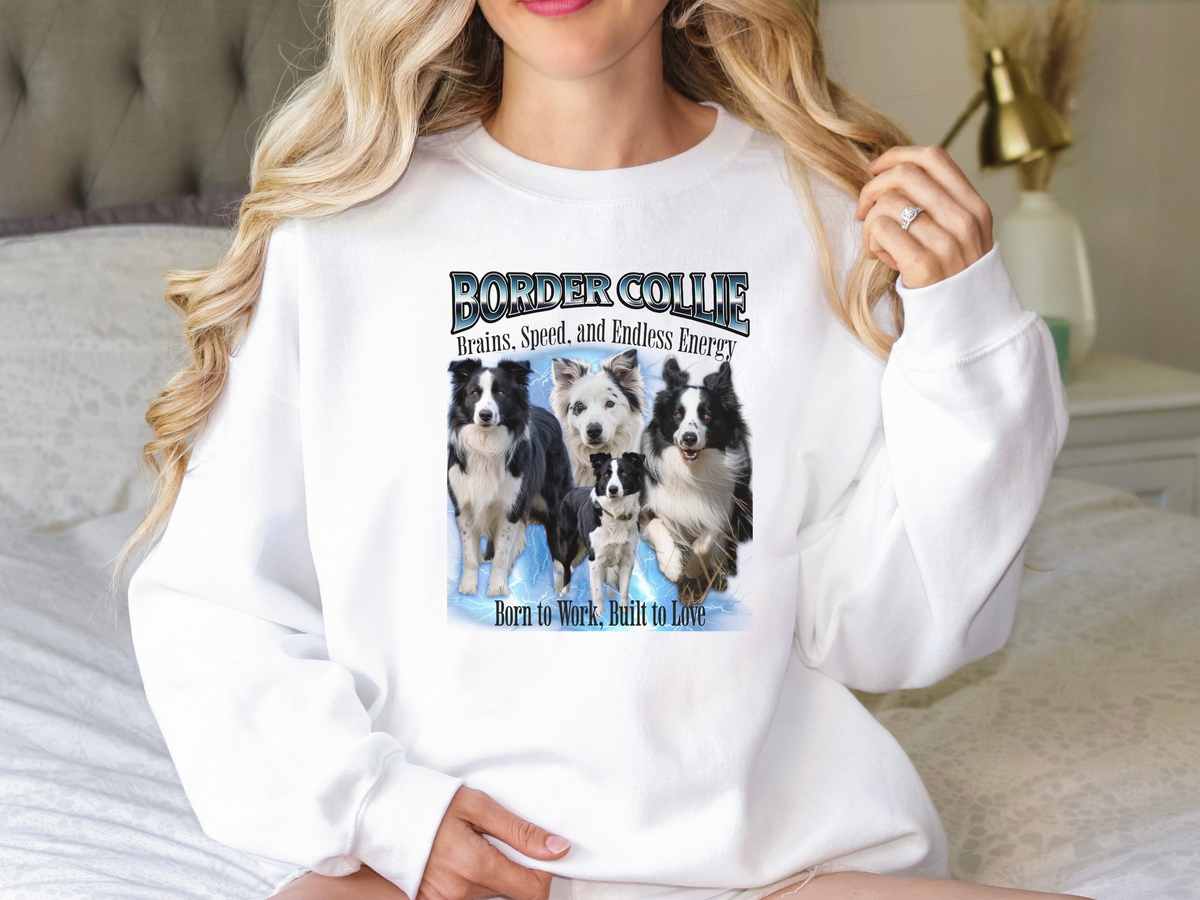 Border Collie Bootleg Collage Sweatshirt – Brains, Speed, and Endless Energy | Unisex Dog Lover Pullover