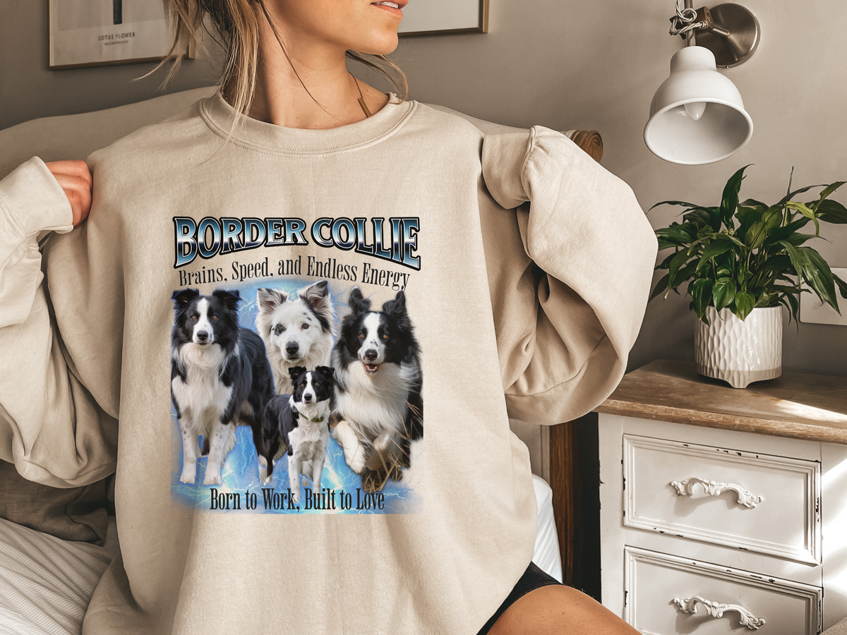 Border Collie Bootleg Collage Sweatshirt – Brains, Speed, and Endless Energy | Unisex Dog Lover Pullover