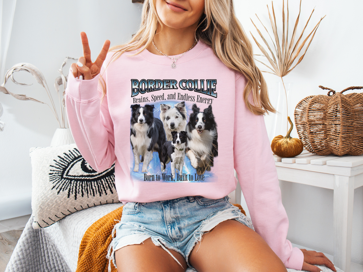 Border Collie Bootleg Collage Sweatshirt – Brains, Speed, and Endless Energy | Unisex Dog Lover Pullover
