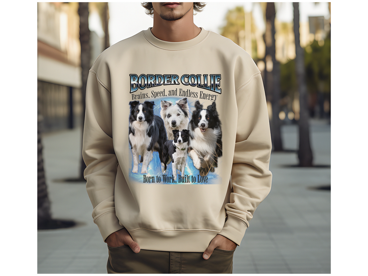 Border Collie Bootleg Collage Sweatshirt – Brains, Speed, and Endless Energy | Unisex Dog Lover Pullover