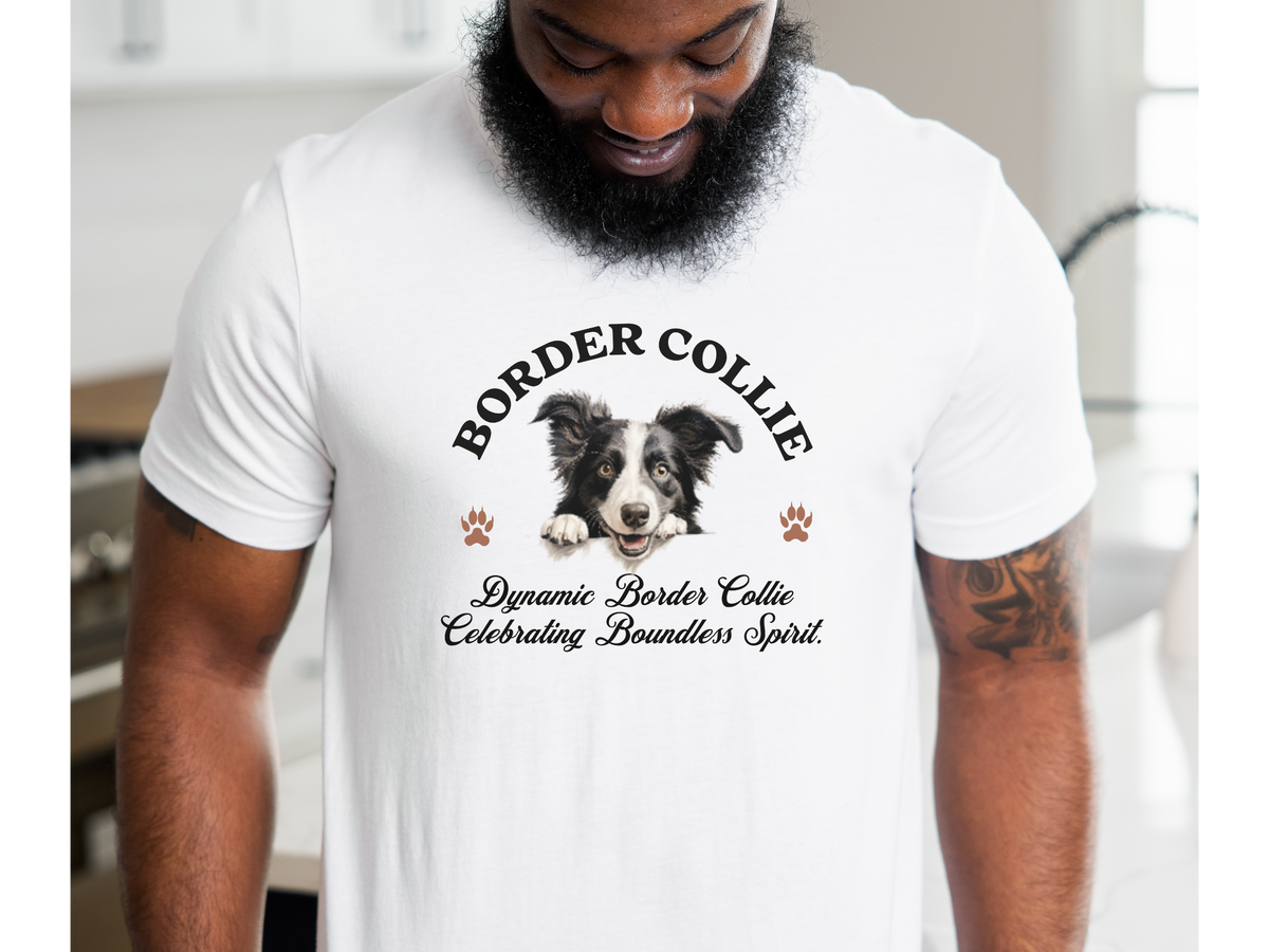 Border Collie T-Shirt – Unisex Tee with “Dynamic Border Collie, Celebrating Boundless Spirit” Slogan | Energetic Herding Dog Gift