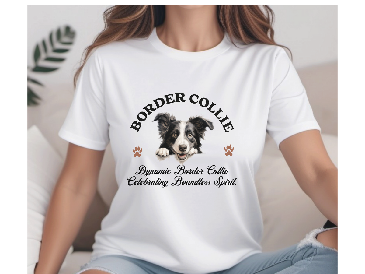 Border Collie T-Shirt – Unisex Tee with “Dynamic Border Collie, Celebrating Boundless Spirit” Slogan | Energetic Herding Dog Gift