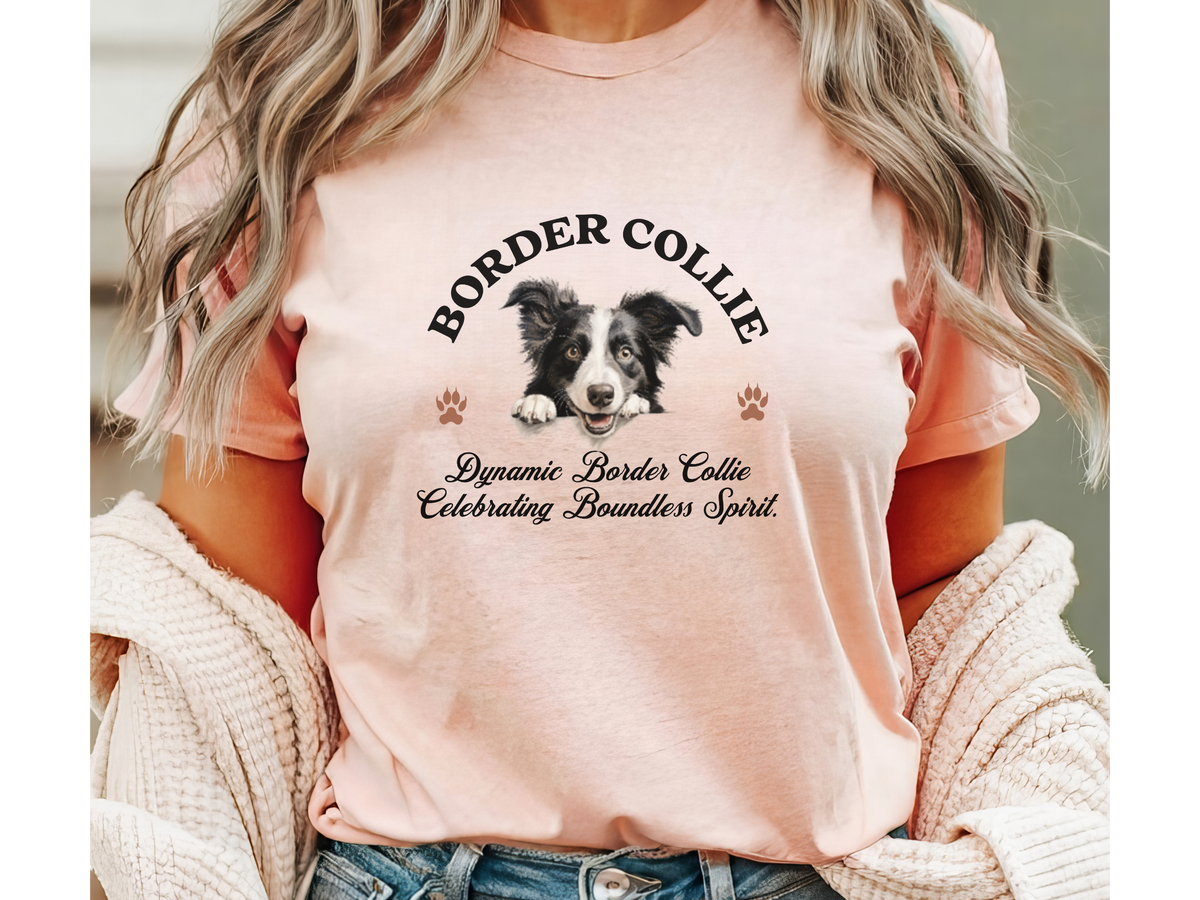 Border Collie T-Shirt – Unisex Tee with “Dynamic Border Collie, Celebrating Boundless Spirit” Slogan | Energetic Herding Dog Gift