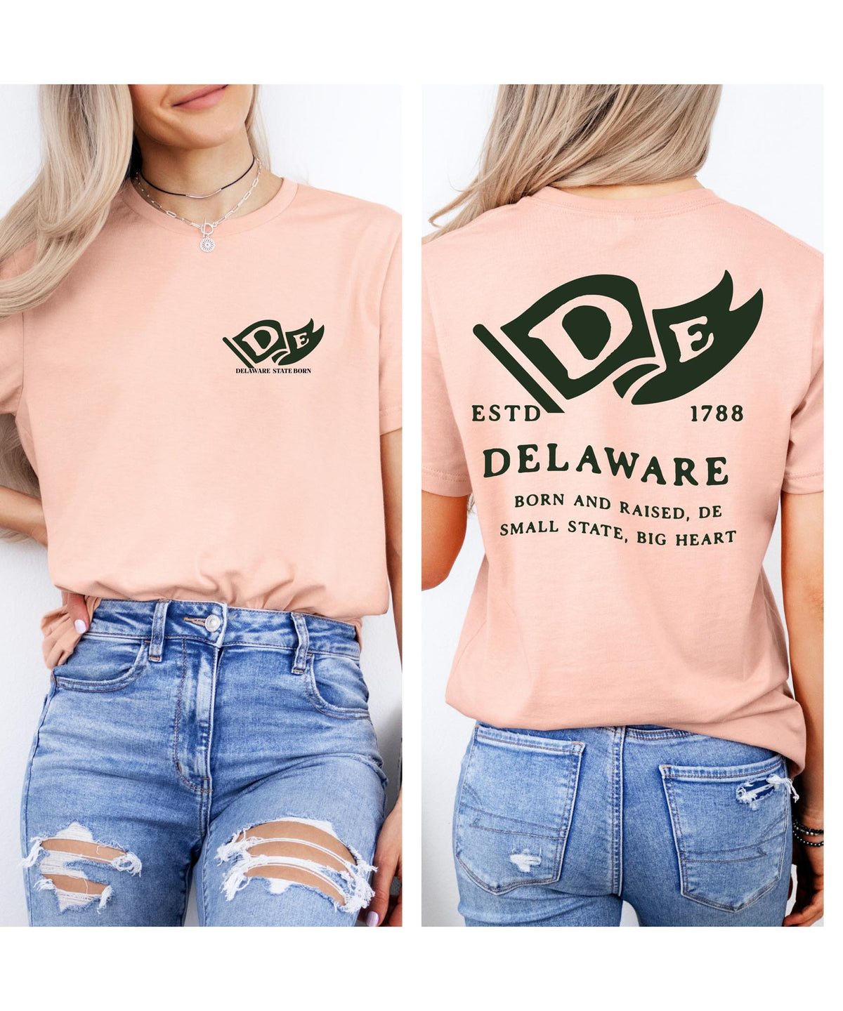 Delaware Born & Raised T-Shirt – First State Pride, Front & Back Design