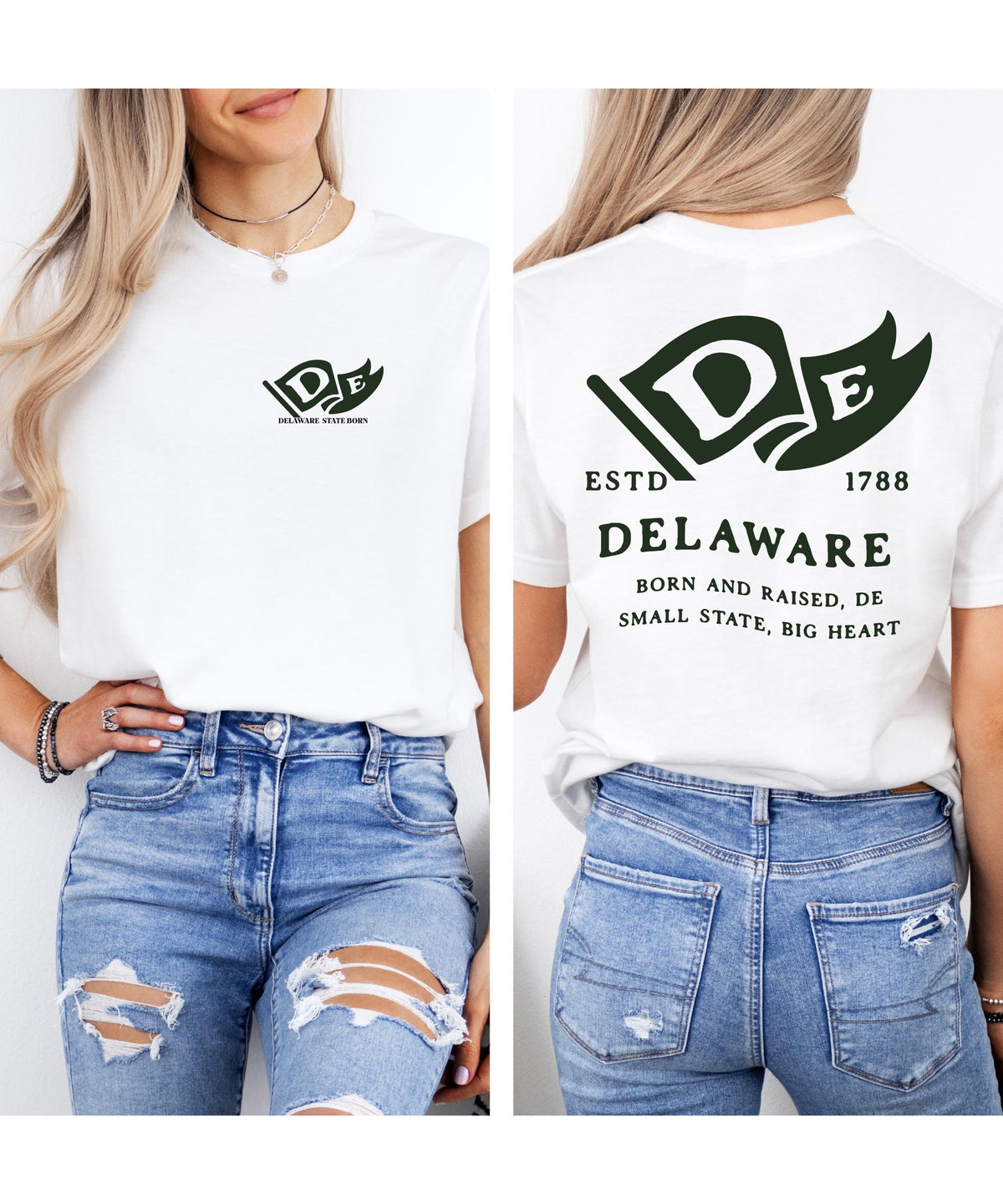 Delaware Born & Raised T-Shirt – First State Pride, Front & Back Design